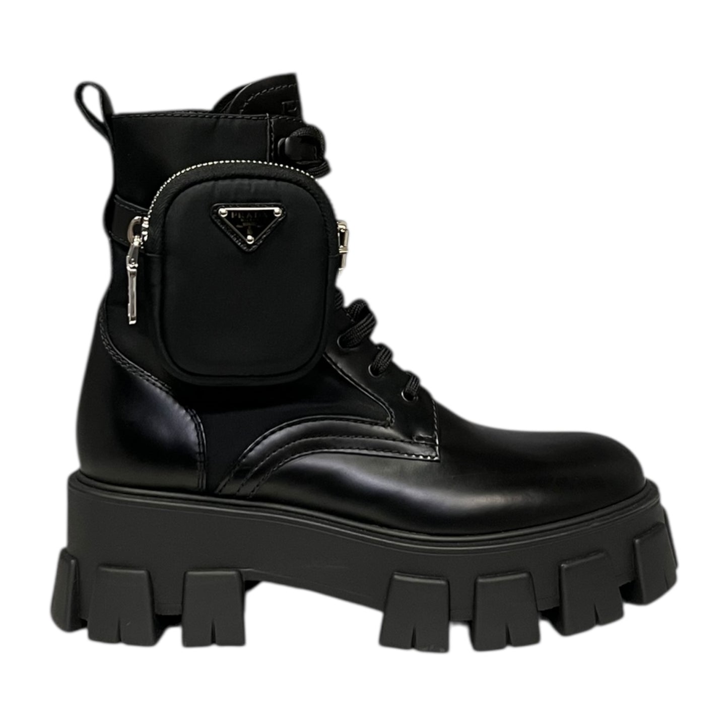 PRADA Monolith Re-Nylon & Leather Combat Boots | 38