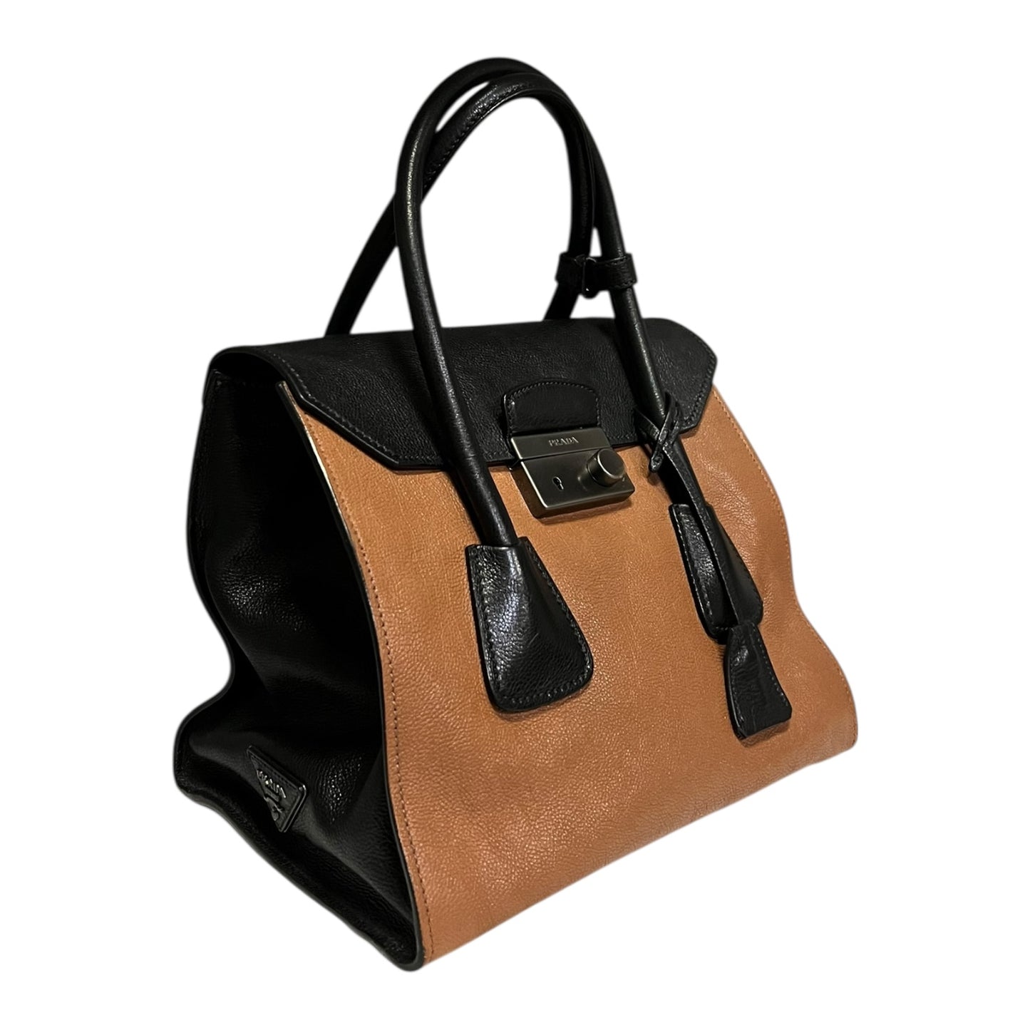 PRADA Bi-Color Top Handle Handbag in Black & Brown