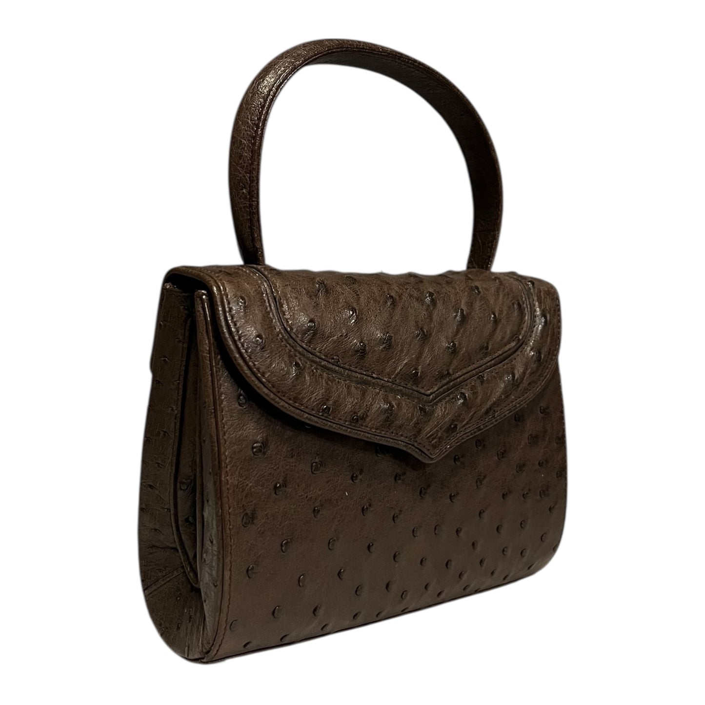 LANA MARKS Ostrich Top Handle Handbag in Tobacco