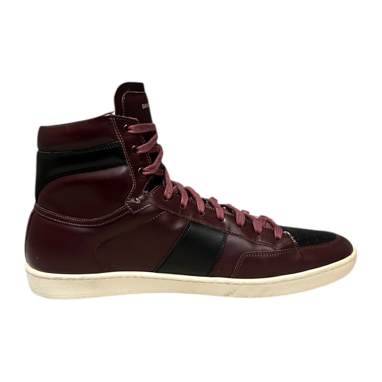 SAINT LAURENT SL10H Hi Top Sneakers in Burgundy & Black |