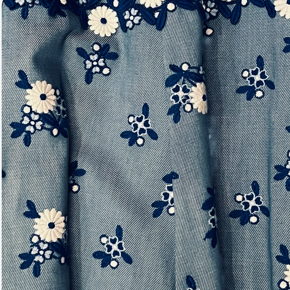 ANDREW GN Floral Applique Twill Dress in Blue & White | 6