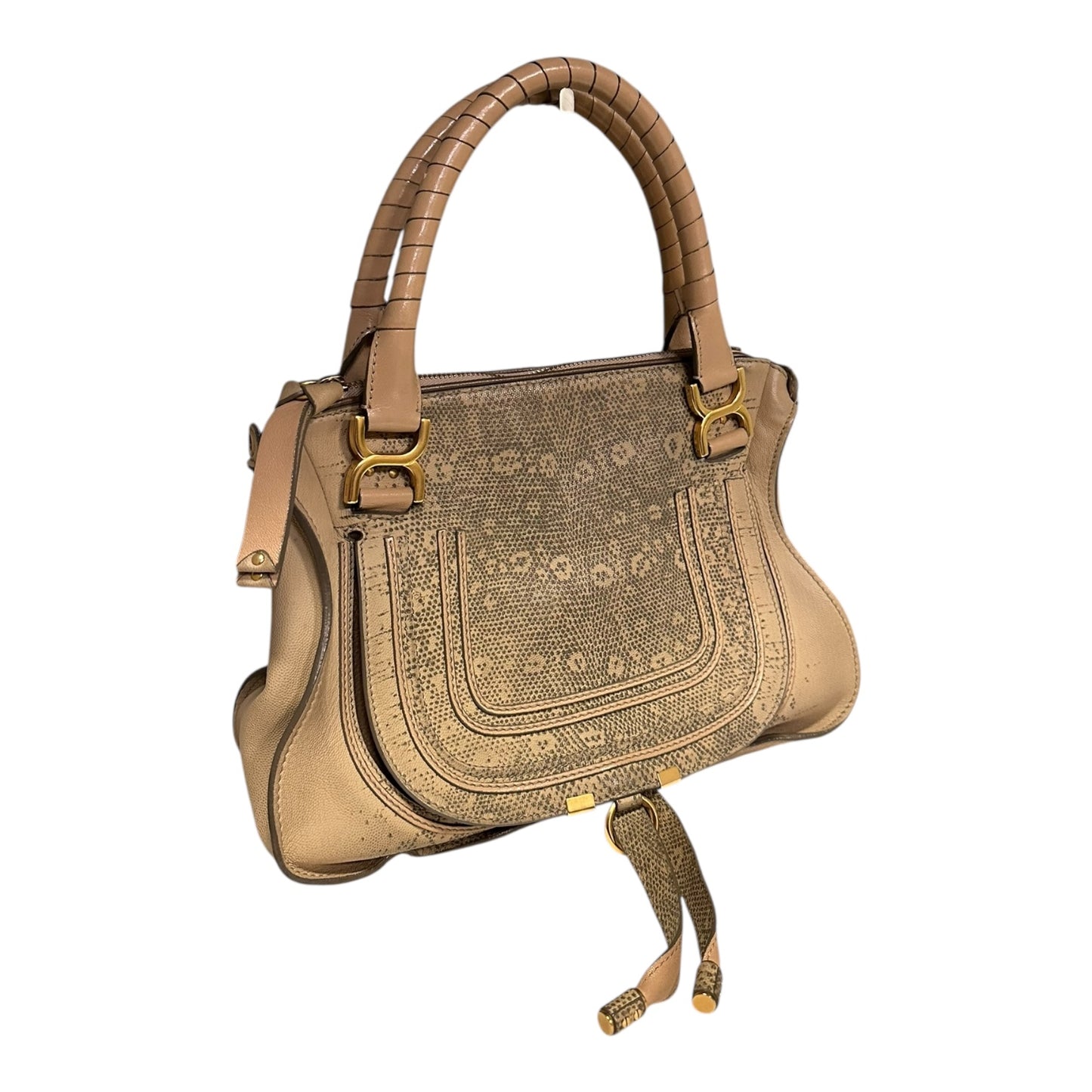 CHLOE Marcie Medium Embossed Lizard Satchel in Nude and Gray