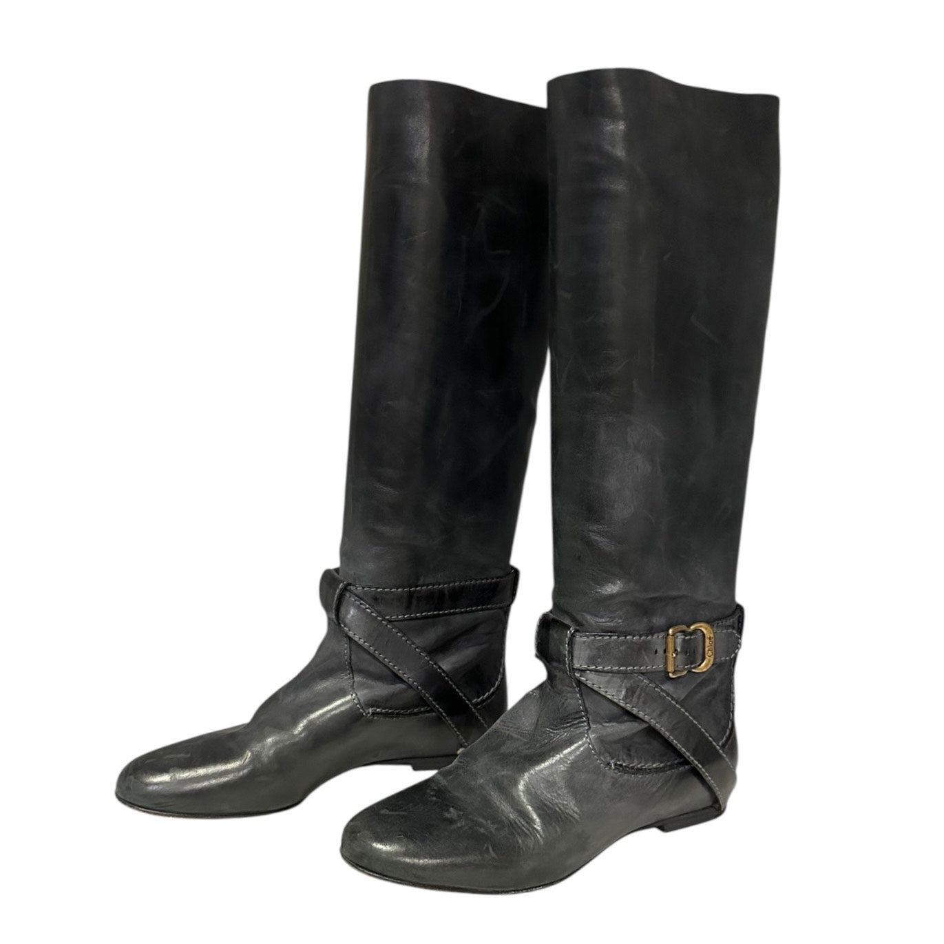 CHLOE Distressed Buckle Strap Boots | 37
