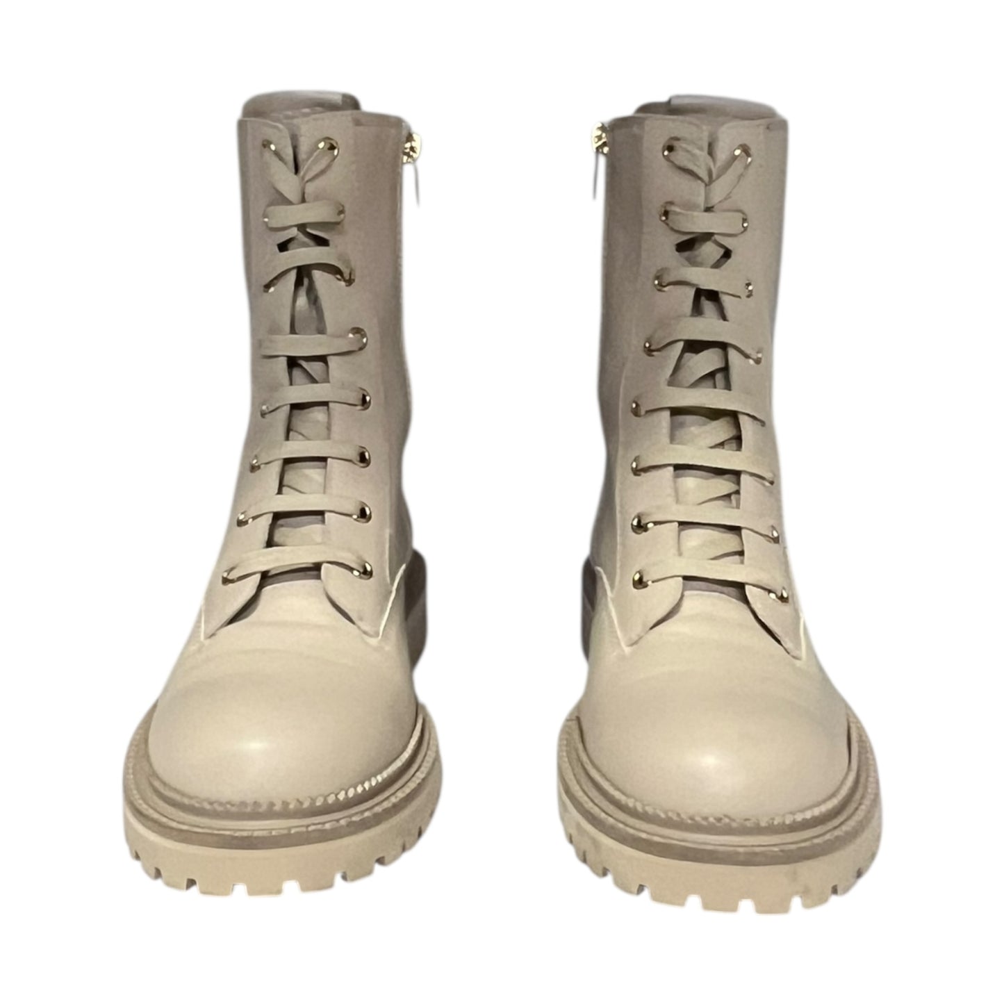 JIMMY CHOO Flat Combat Boots in Light Sand | 40.5