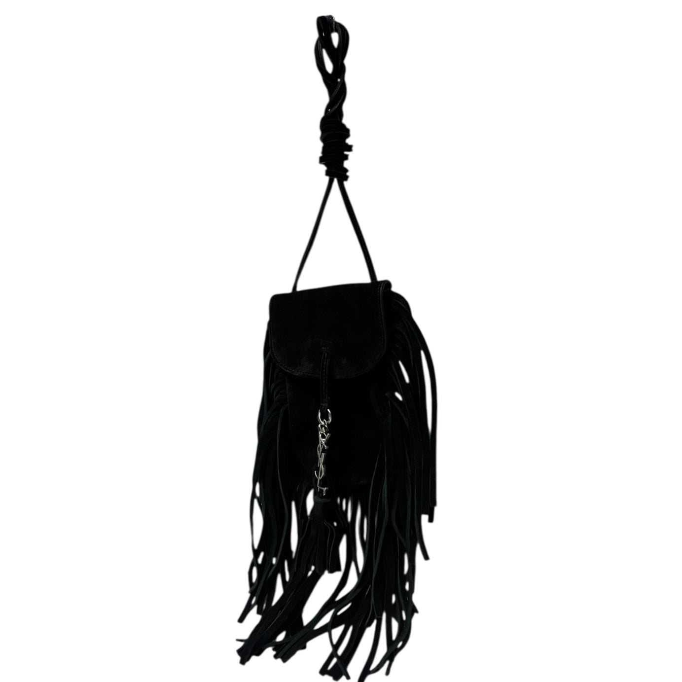 SAINT LAURENT Suede Mini Fringe Crossbody in Black