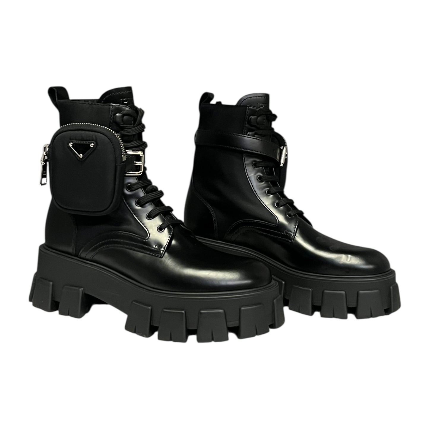 PRADA Monolith Re-Nylon & Leather Combat Boots | 38