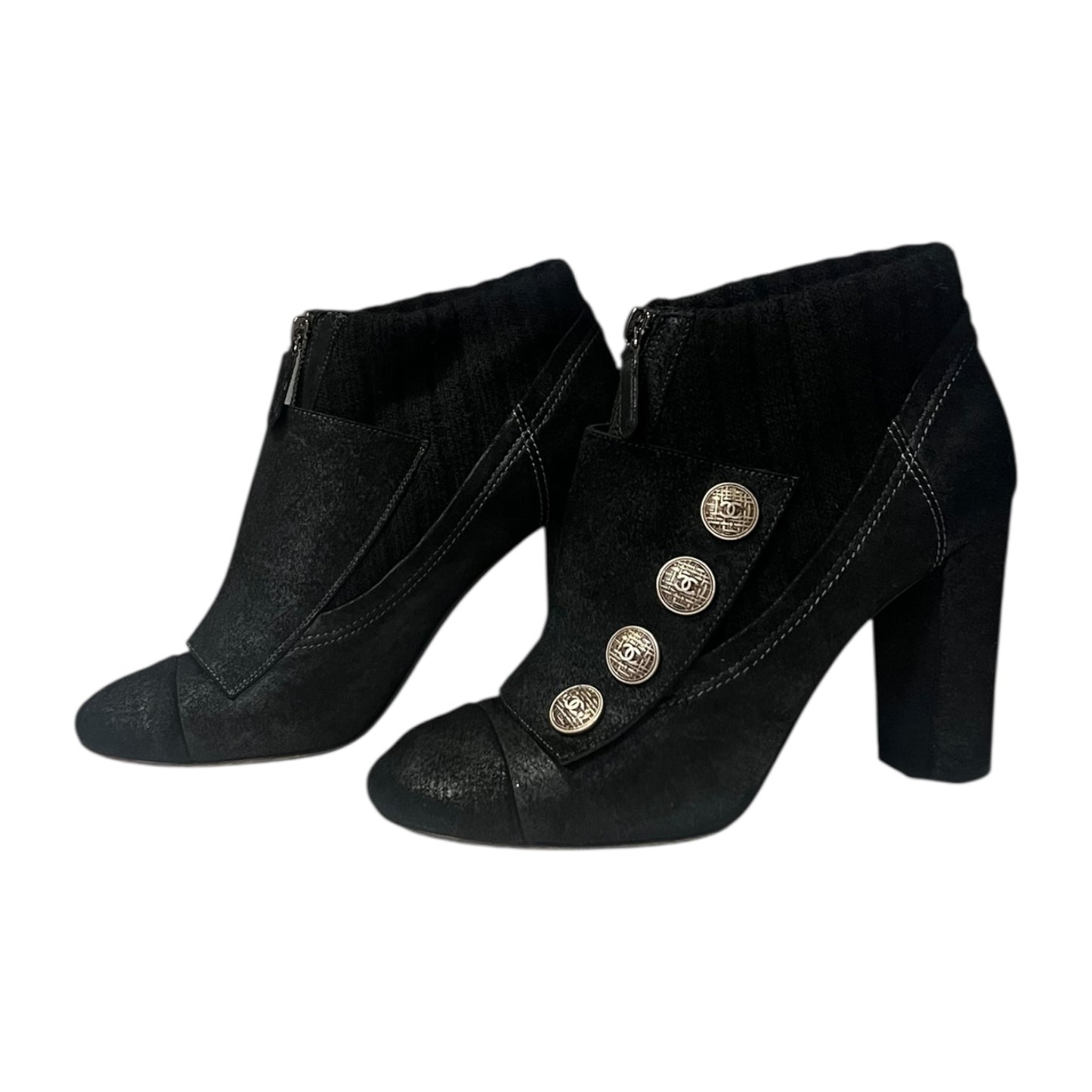 CHANEL Button Booties in Black | 40