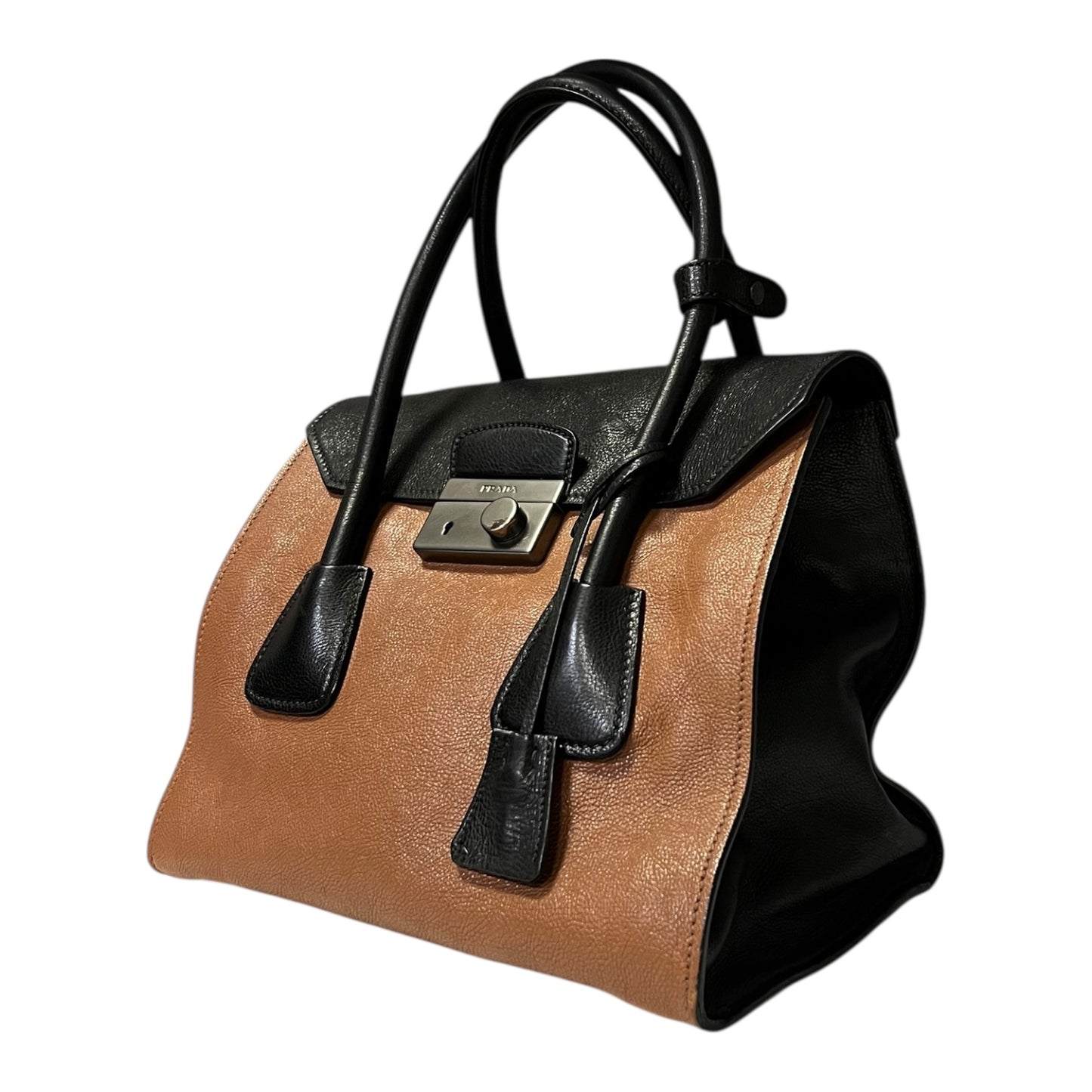 PRADA Bi-Color Top Handle Handbag in Black & Brown