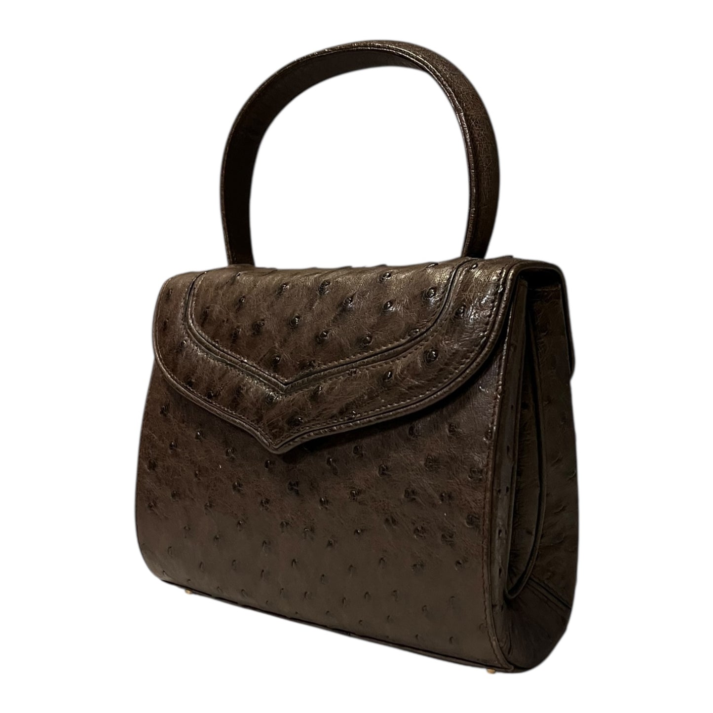 LANA MARKS Ostrich Top Handle Handbag in Tobacco