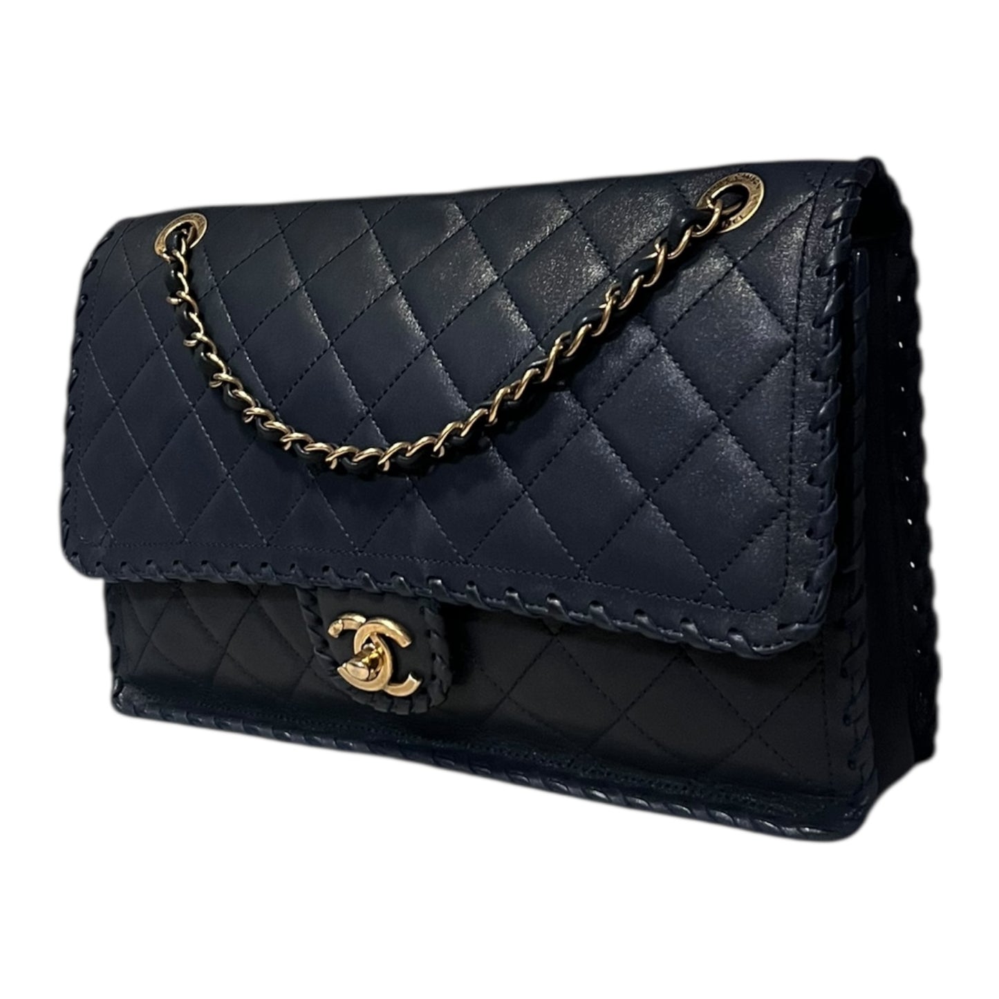 CHANEL Jumbo Happy Stitch Flap Bag in Blue
