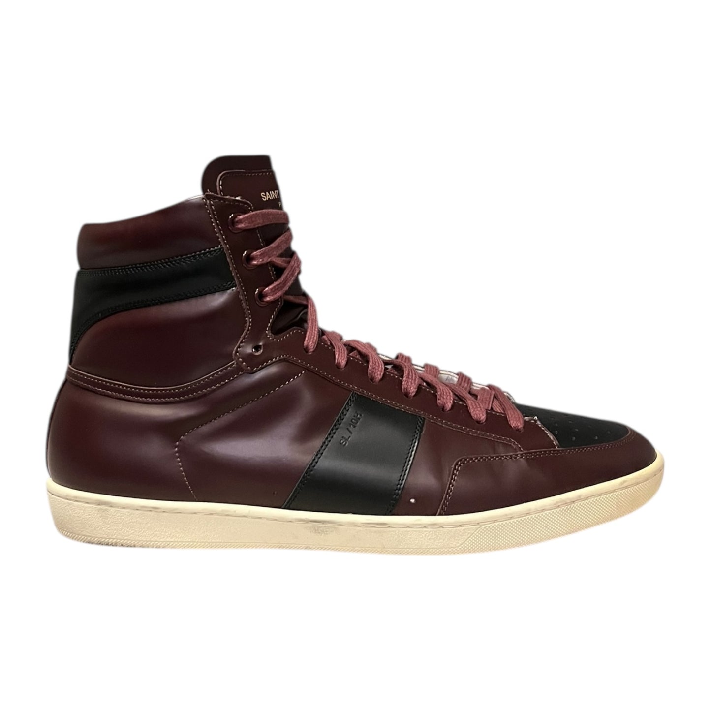 SAINT LAURENT SL10H Hi Top Sneakers in Burgundy & Black |