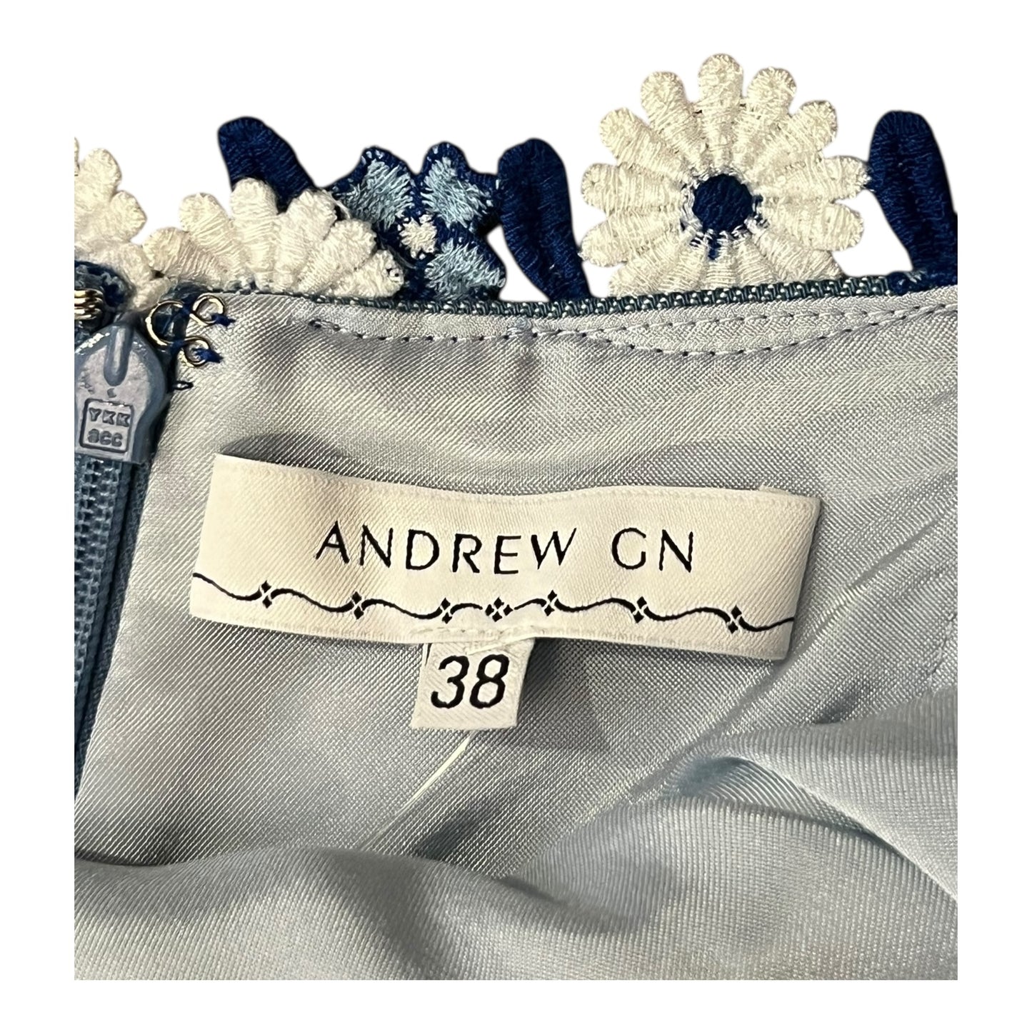 ANDREW GN Floral Applique Twill Dress in Blue & White | 6