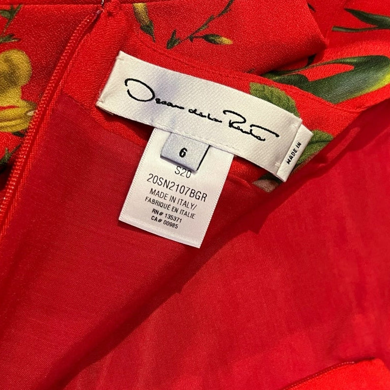OSCAR DE LA RENTA Butterfly Floral Dress + Belt | 6