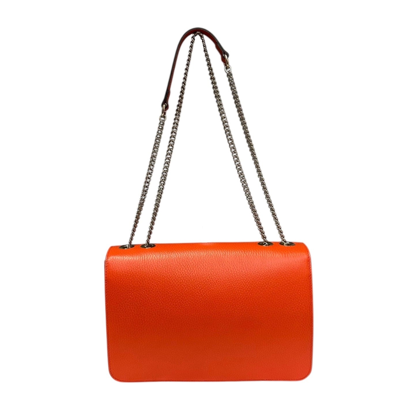 GUCCI Interlocking G Crossbody Shoulder Bag in Fire Coral Grained Leather