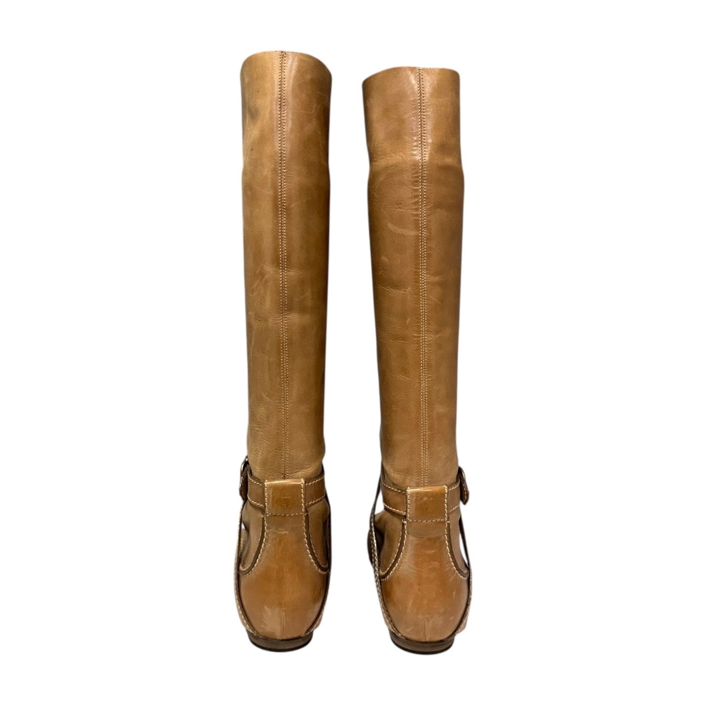 CHLOE Distressed Buckle Strap Boots in Honey | 37
