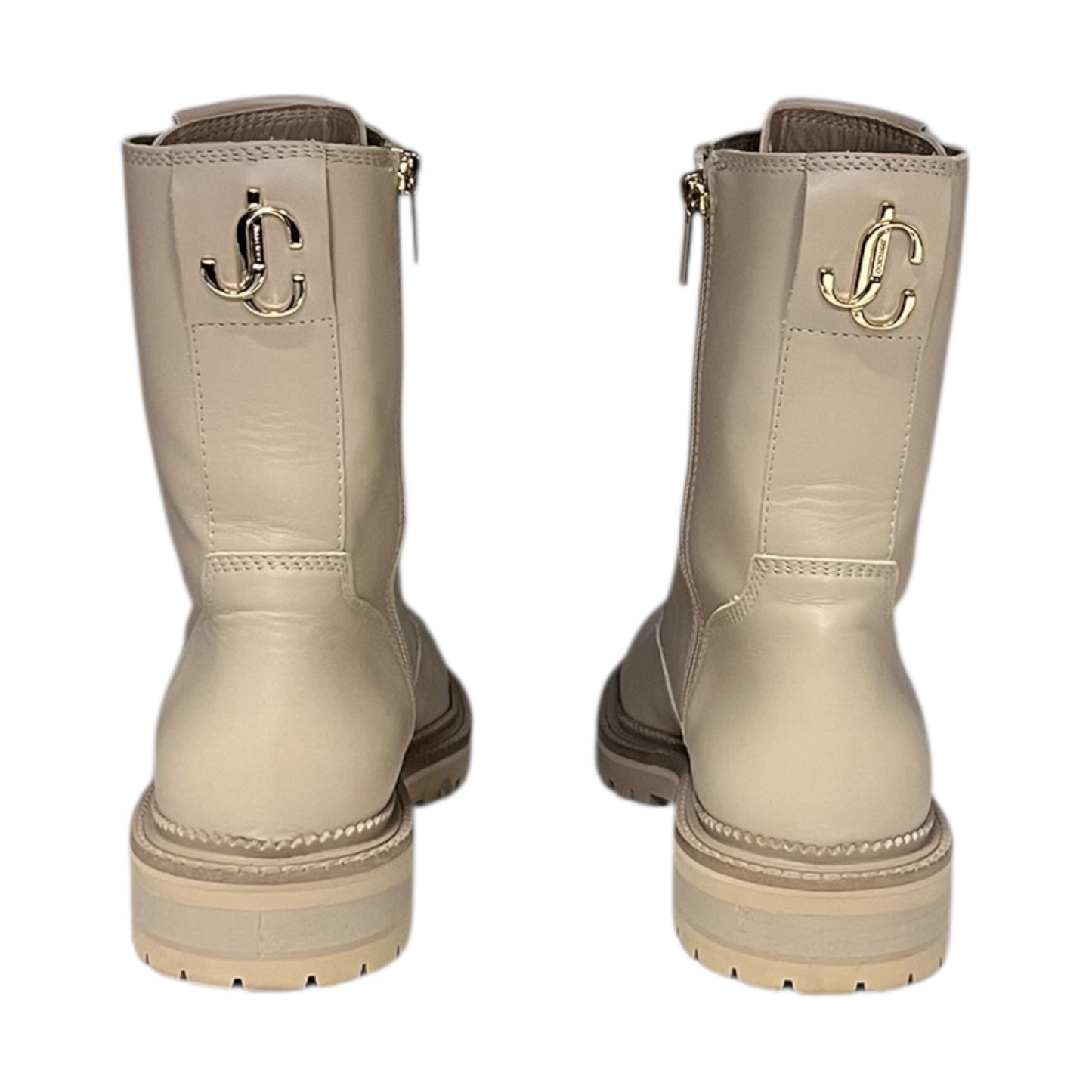 JIMMY CHOO Flat Combat Boots in Light Sand | 40.5