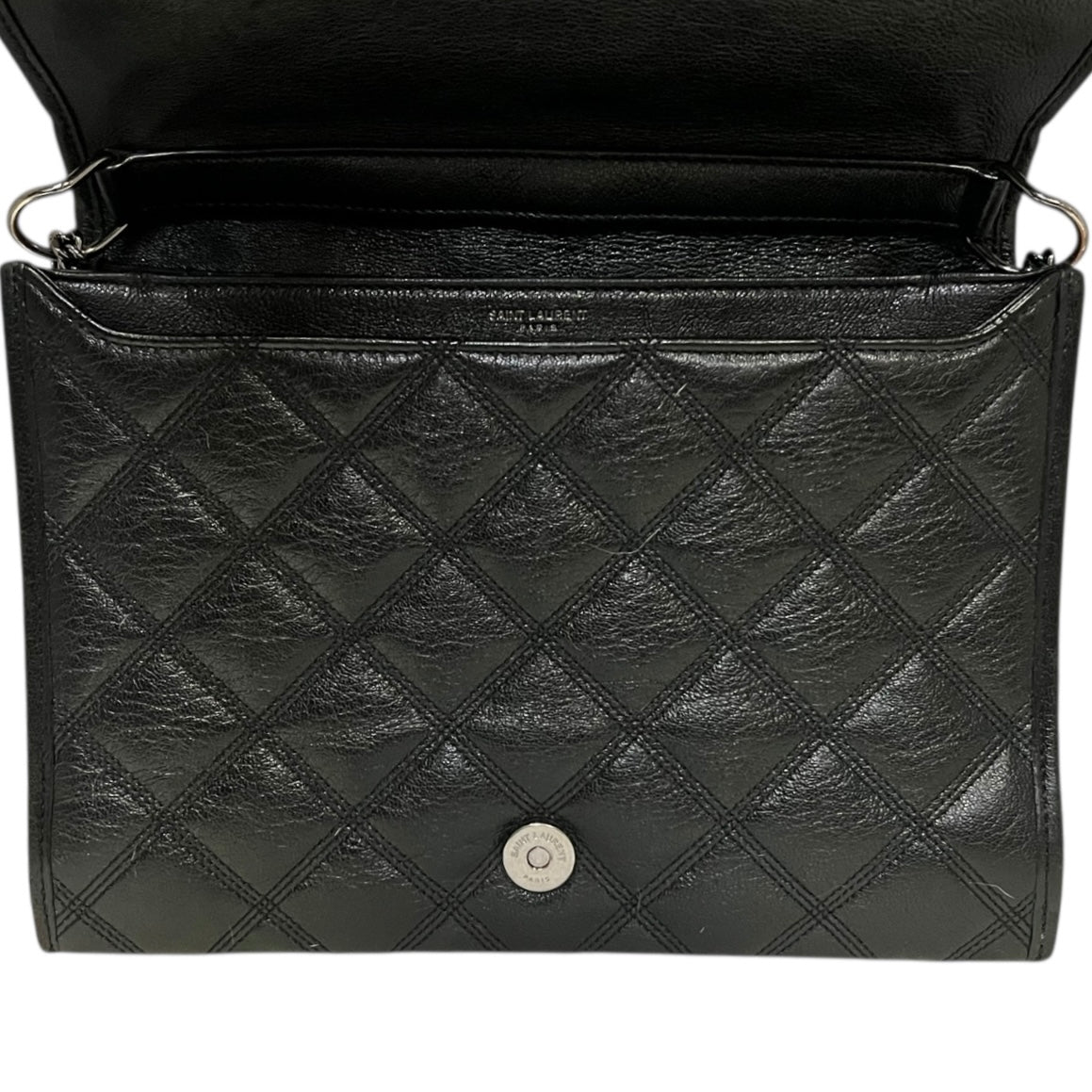 SAINT LAURENT Becky Quilted Lambskin Convertible Shoulder Bag in Black