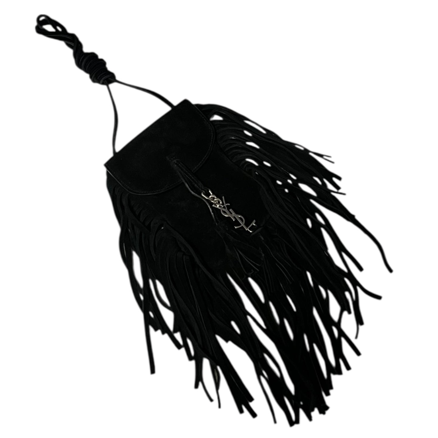 SAINT LAURENT Suede Mini Fringe Crossbody in Black