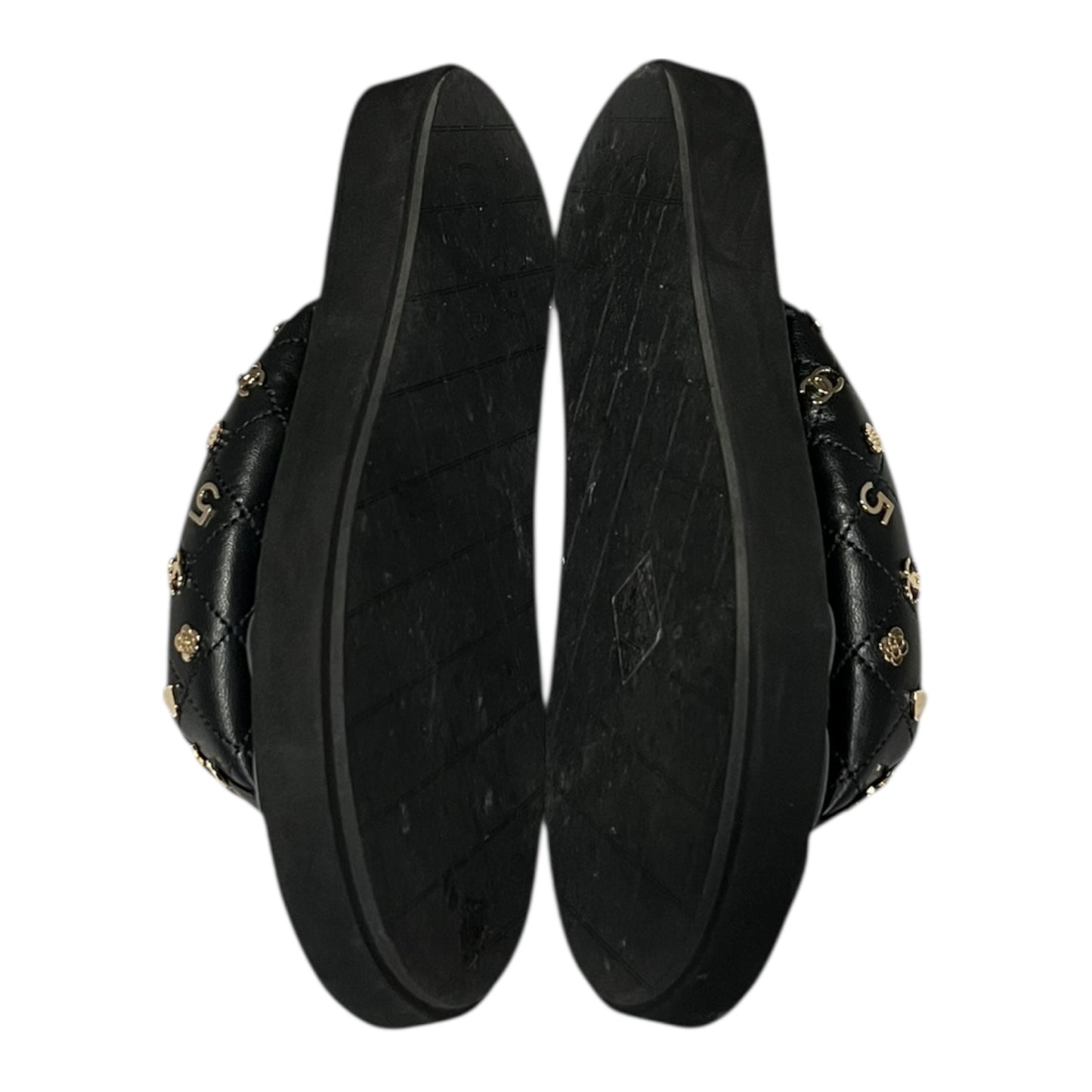 CHANEL CC Charm Quilted Flip Flop Sandals in Black | 38