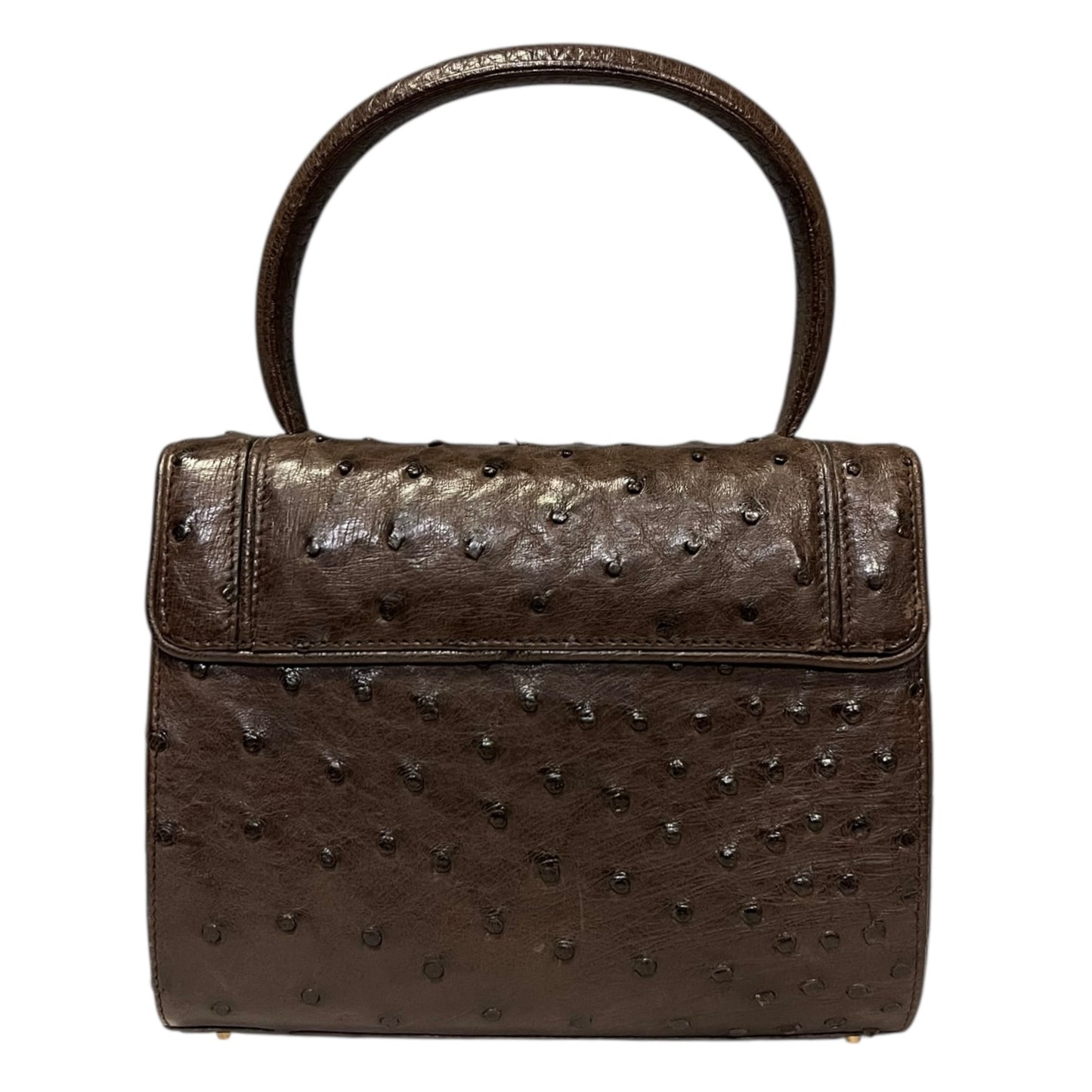 LANA MARKS Ostrich Top Handle Handbag in Tobacco