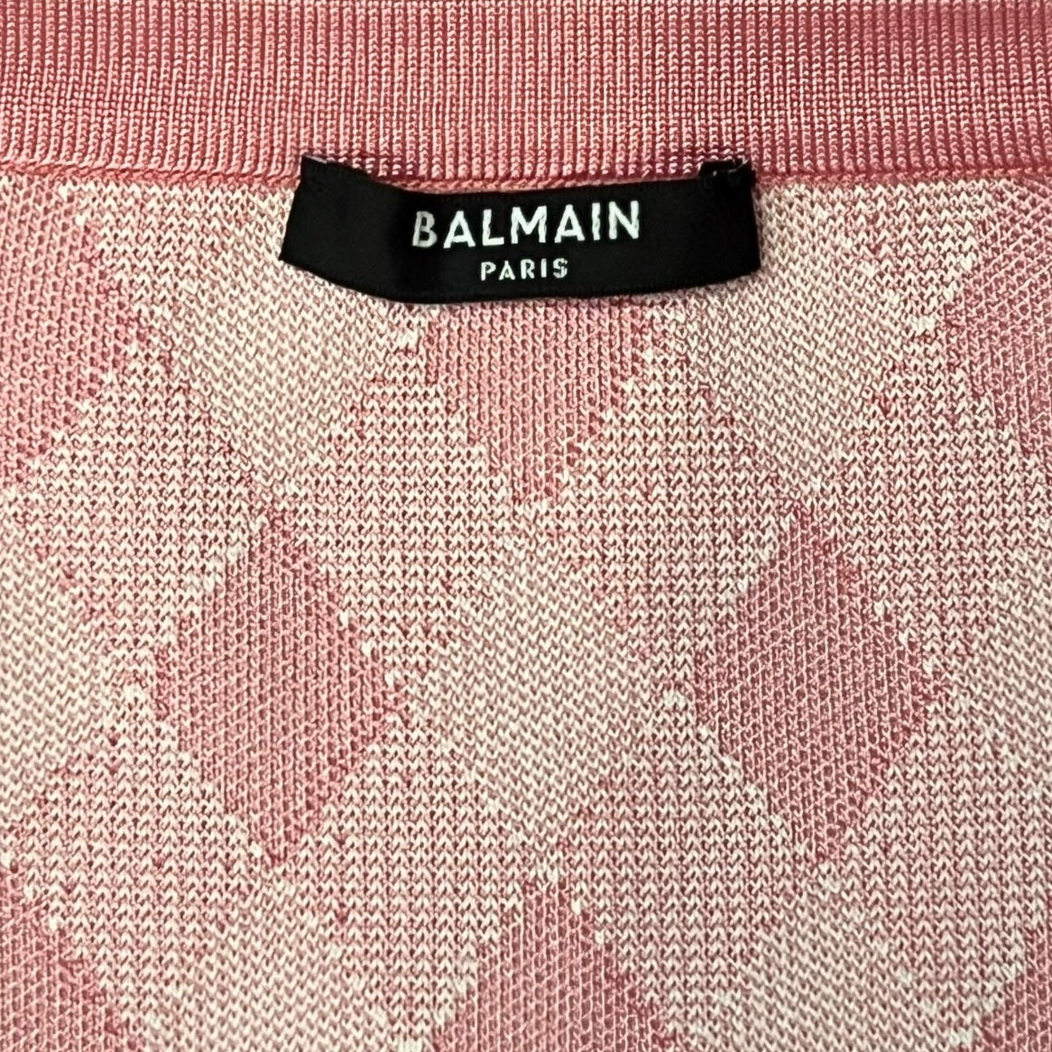 BALMAIN Sleeveless Check Knit Top in Pink & White | S
