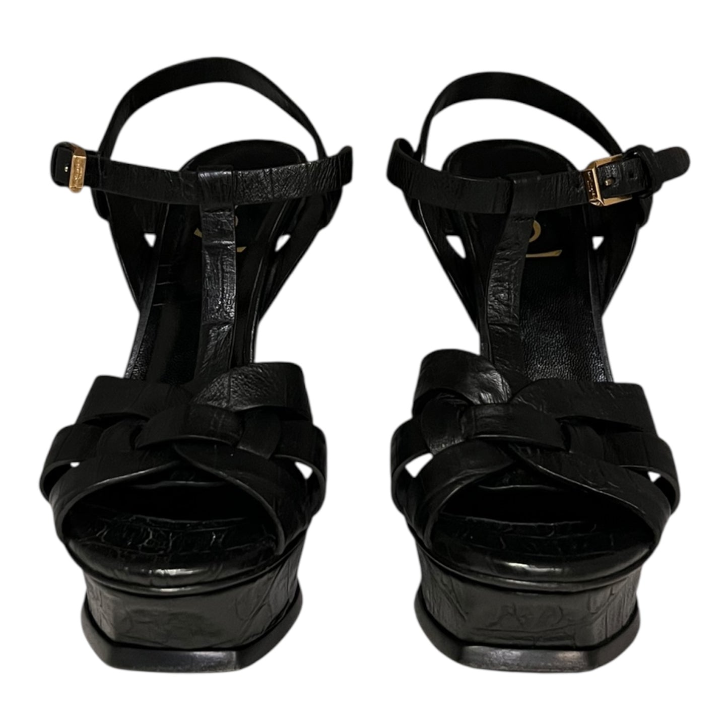 SAINT LAURENT Embossed Tribute Sandals in Black| 37