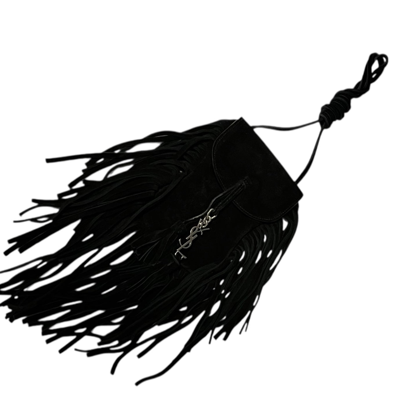 SAINT LAURENT Suede Mini Fringe Crossbody in Black