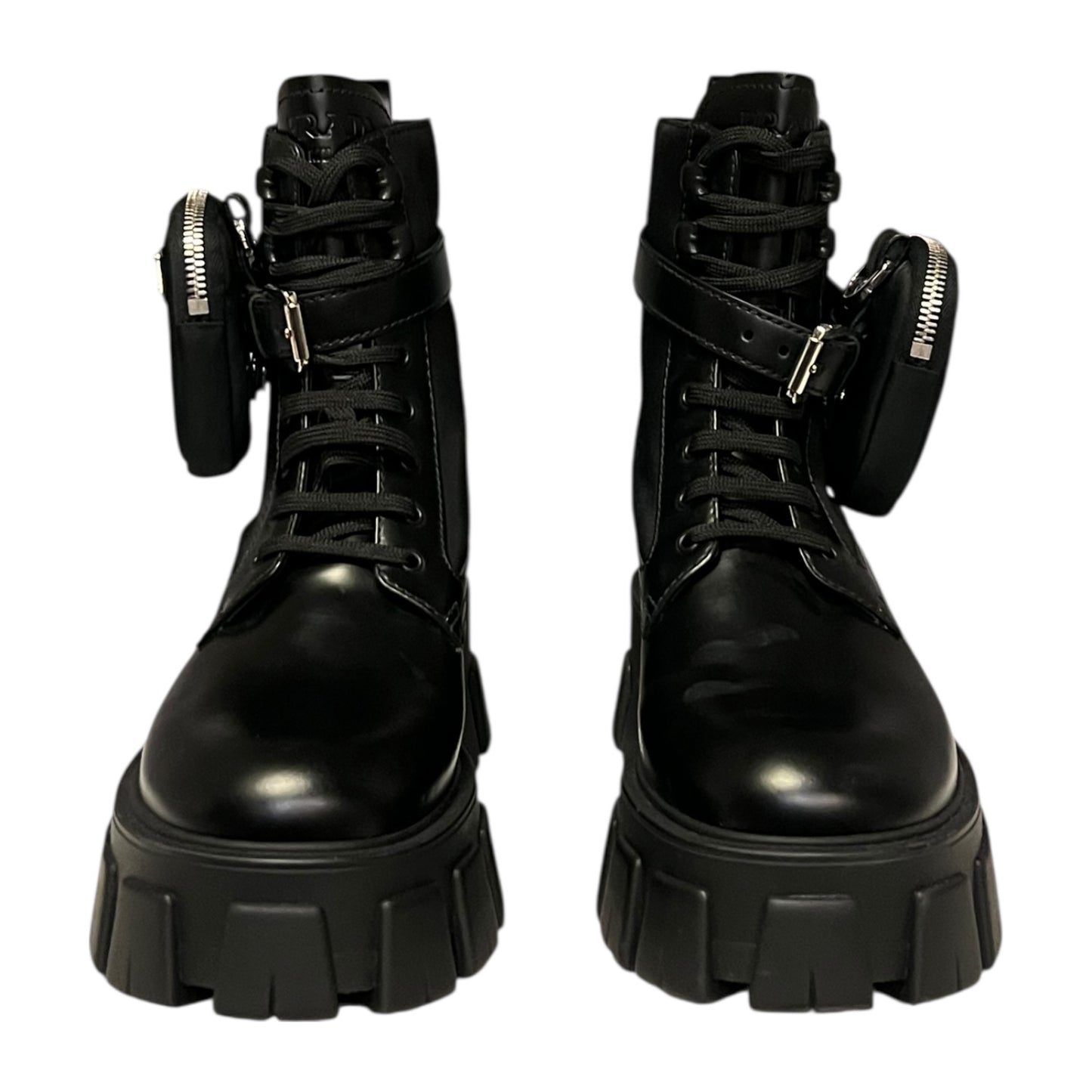 PRADA Monolith Re-Nylon & Leather Combat Boots | 38