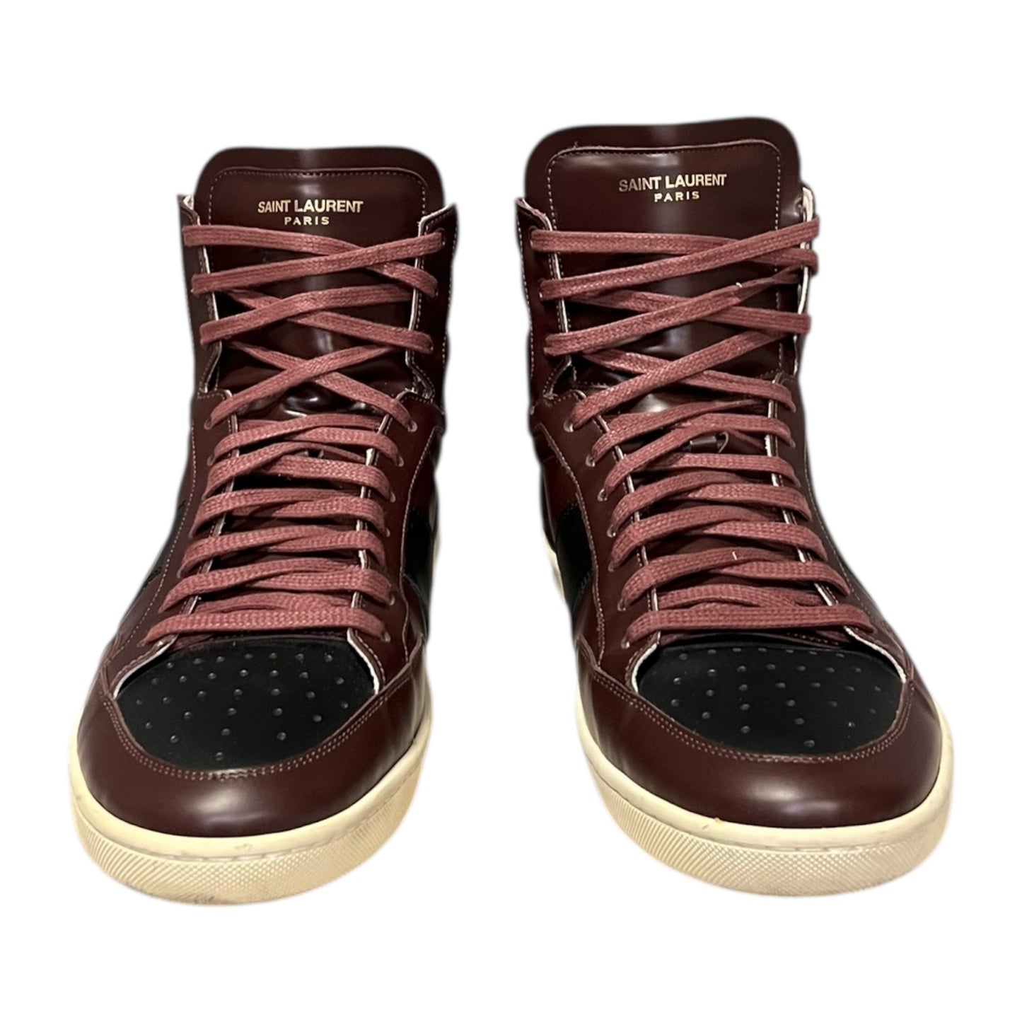 SAINT LAURENT SL10H Hi Top Sneakers in Burgundy & Black |