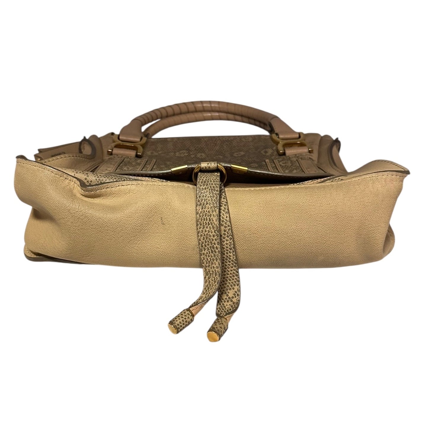 CHLOE Marcie Medium Embossed Lizard Satchel in Nude and Gray
