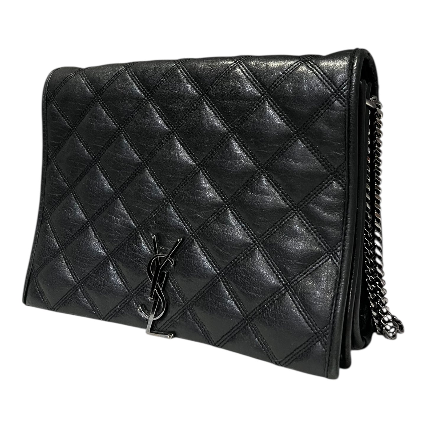SAINT LAURENT Becky Quilted Lambskin Convertible Shoulder Bag in Black