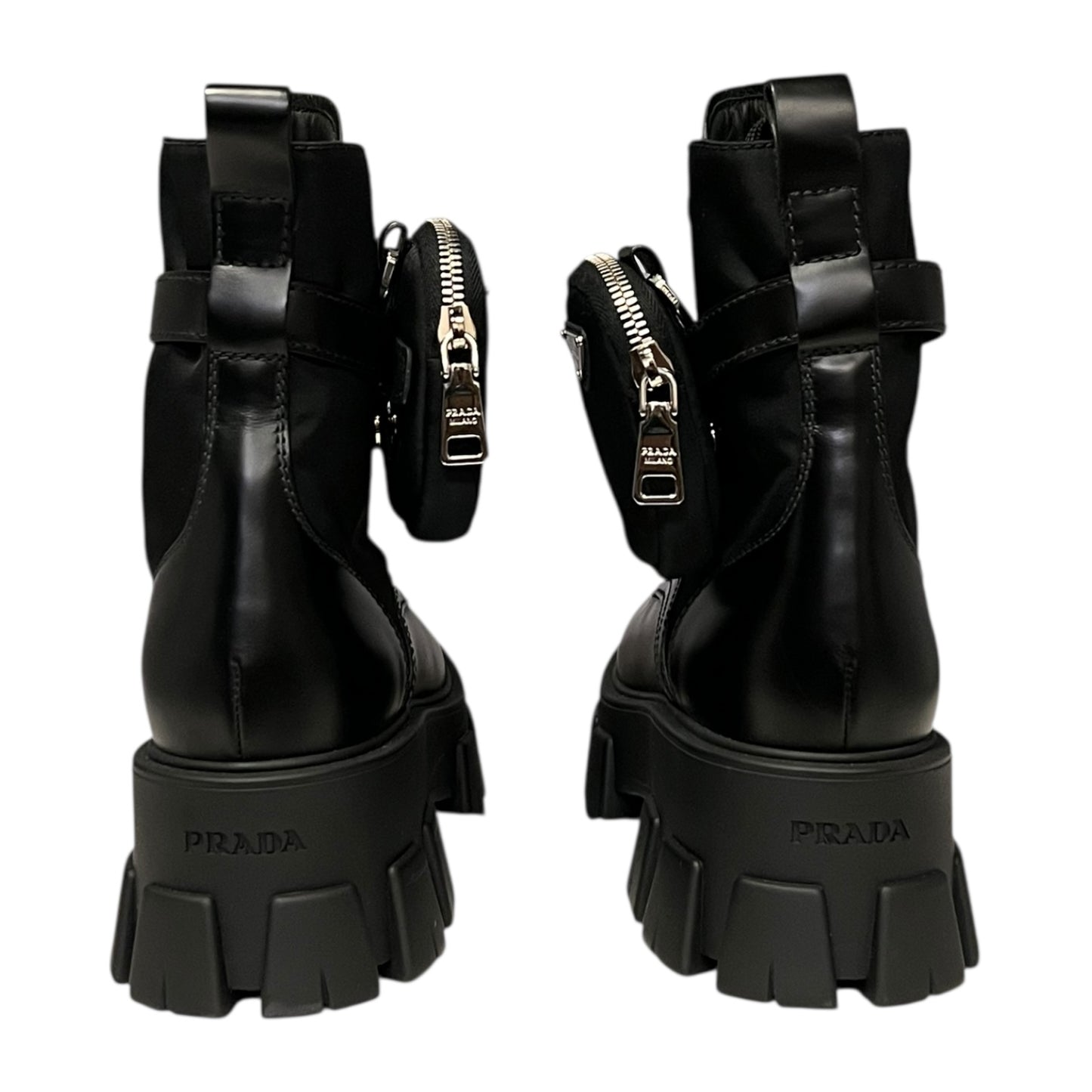 PRADA Monolith Re-Nylon & Leather Combat Boots | 38