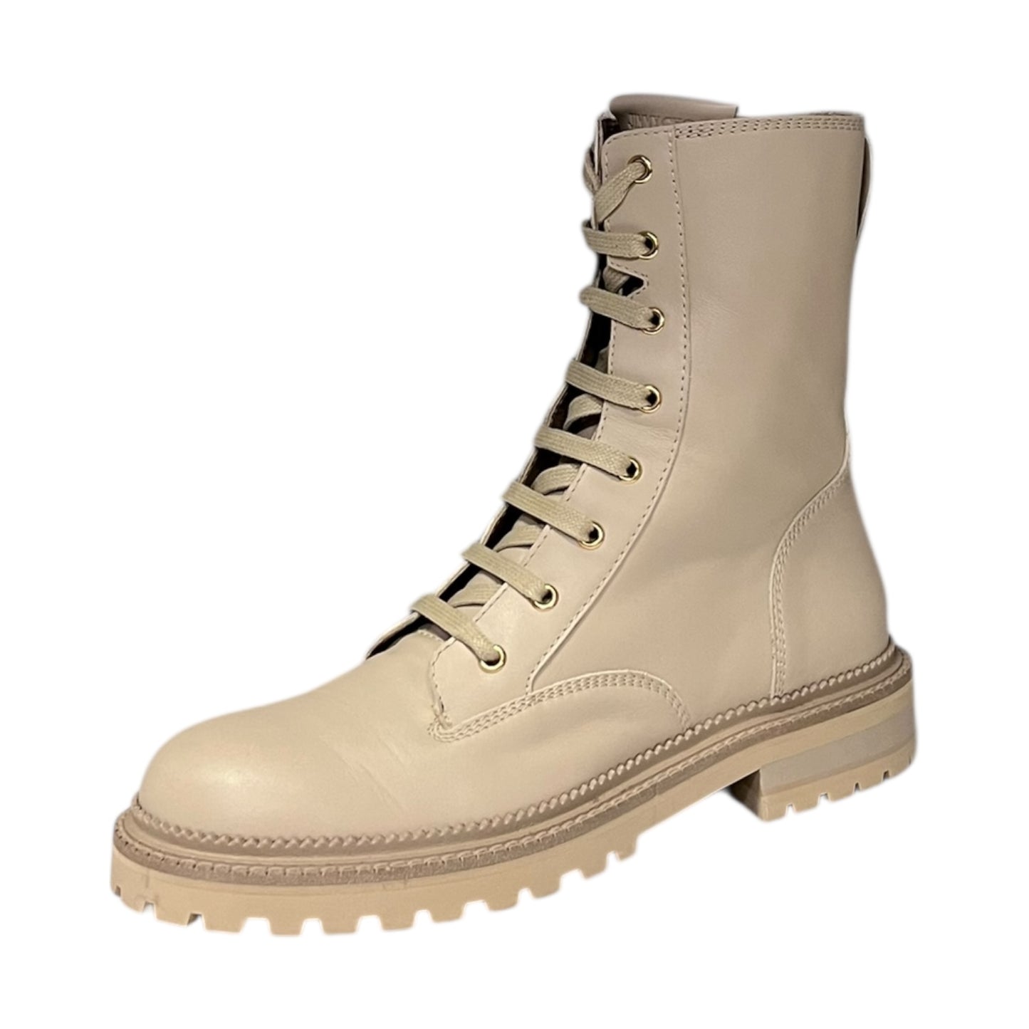JIMMY CHOO Flat Combat Boots in Light Sand | 40.5