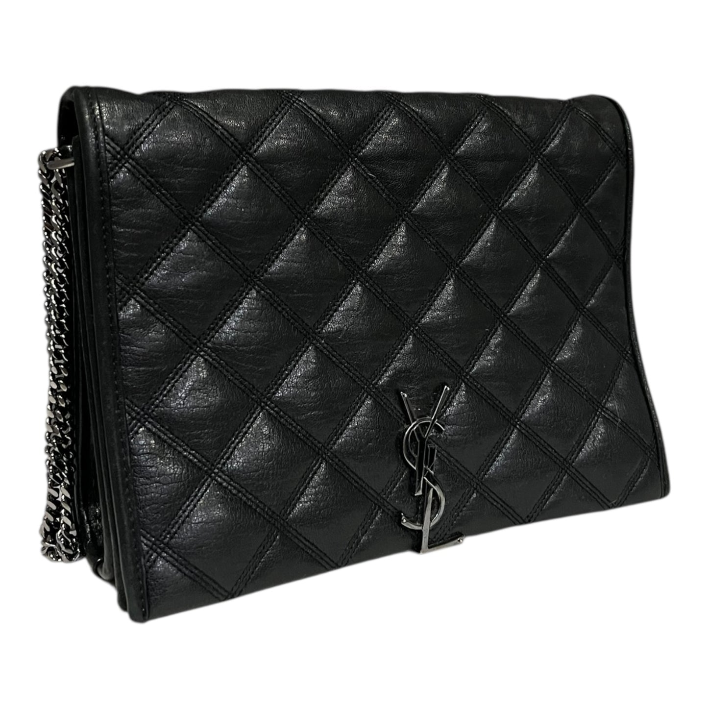 SAINT LAURENT Becky Quilted Lambskin Convertible Shoulder Bag in Black