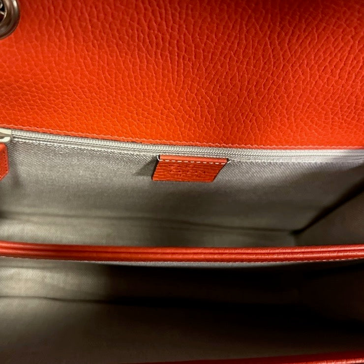 GUCCI Interlocking G Crossbody Shoulder Bag in Fire Coral Grained Leather