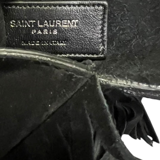 SAINT LAURENT Suede Mini Fringe Crossbody in Black