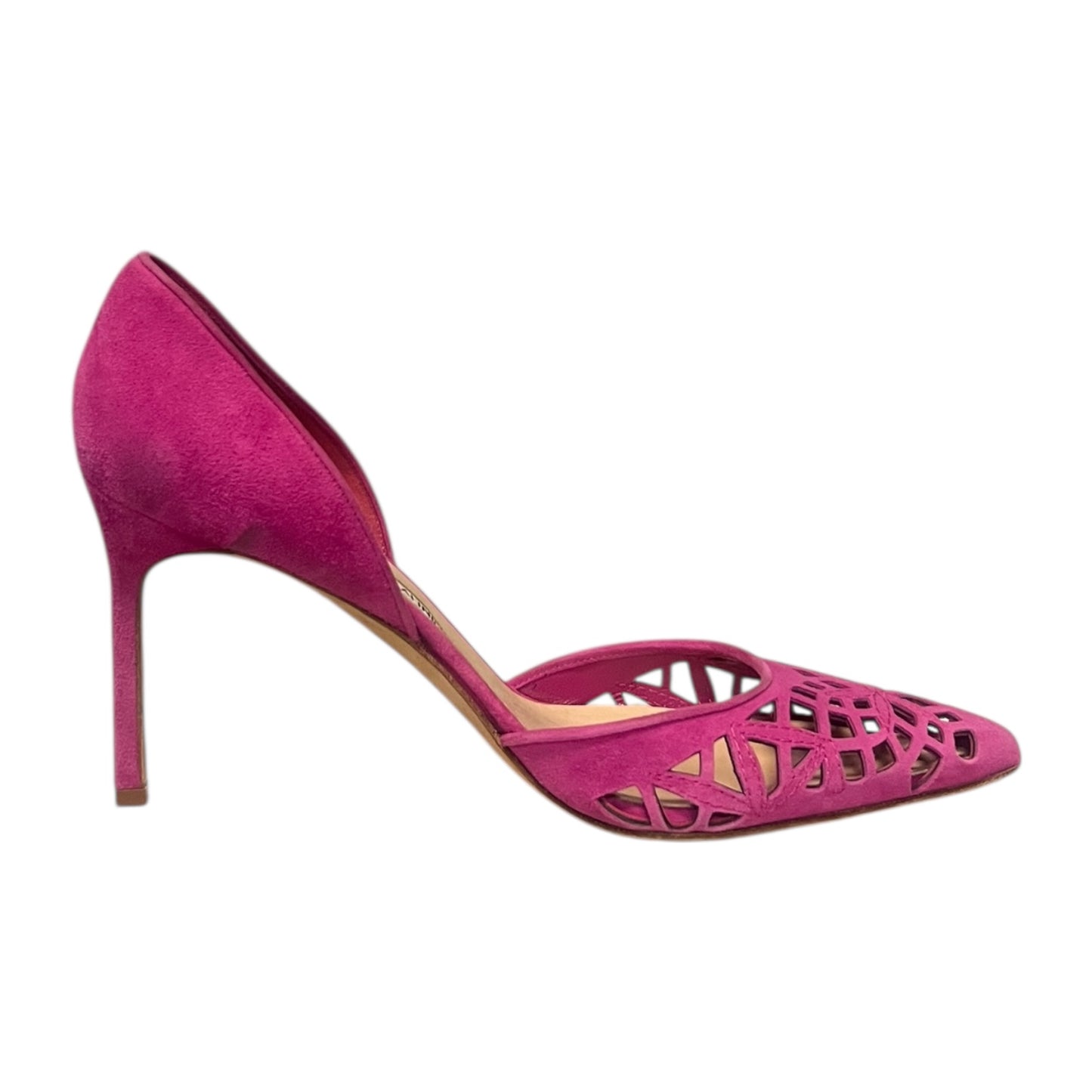 MANOLO BLAHNIK Lasercut Suede D' Orsay Pumps in Pink | 40