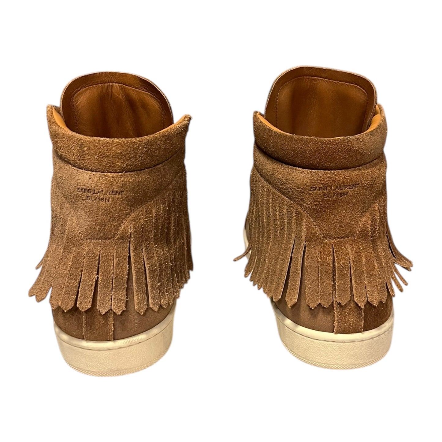 SAINT LAURENT Suede Fringe Hi Top Sneakers in Scotch |