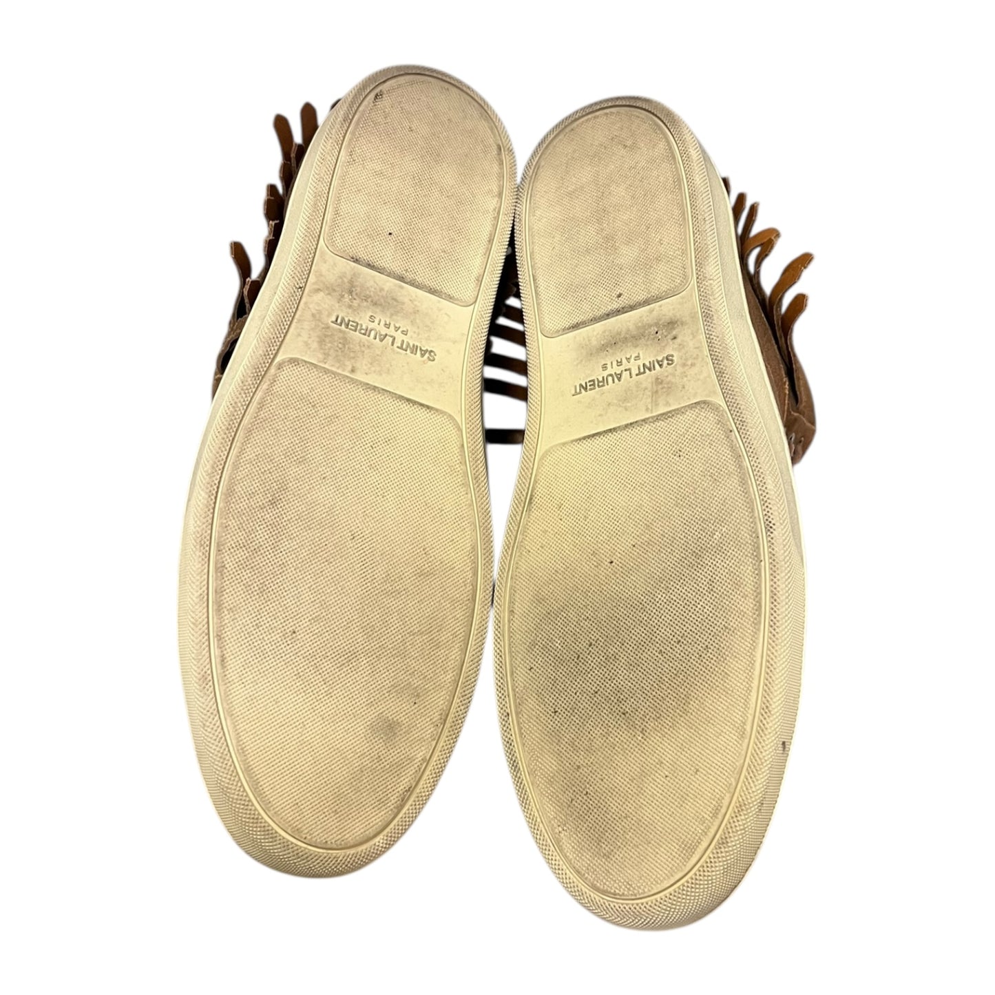 SAINT LAURENT Suede Fringe Hi Top Sneakers in Scotch |