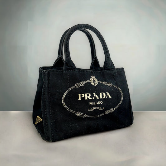 PRADA Canapa Logo Tote in Black