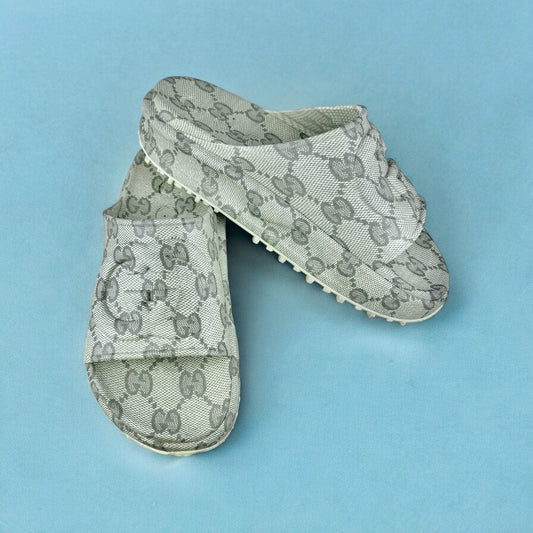 GUCCI Interlocking G Slide Sandals Beige Ebony