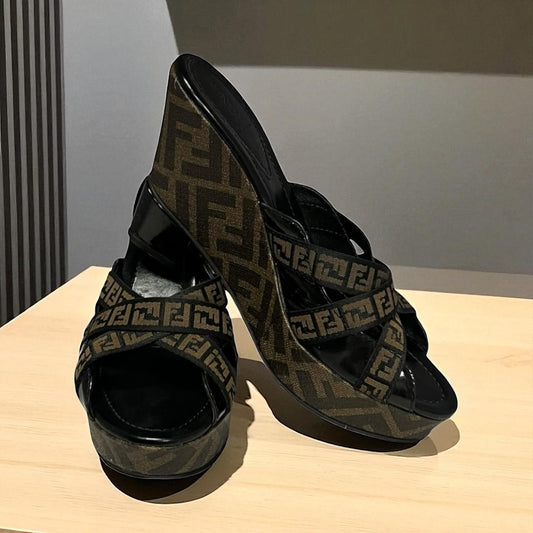 FENDI Zucca Peep Toe Wedges | 39