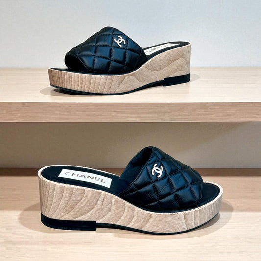 CHANEL Quilted Slide Sandals in Black | 40