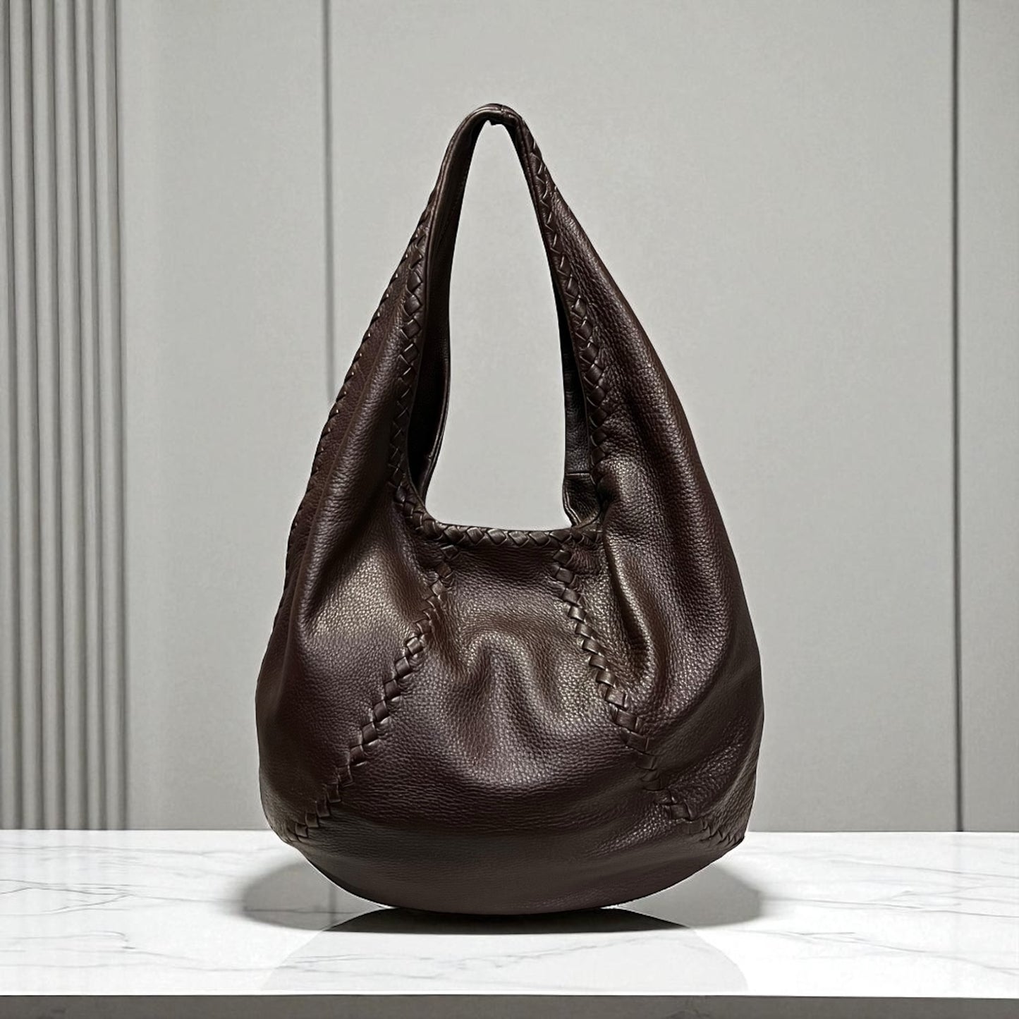 BOTTEGA VENETA Intrecciato Detail Hobo in Dark Brown