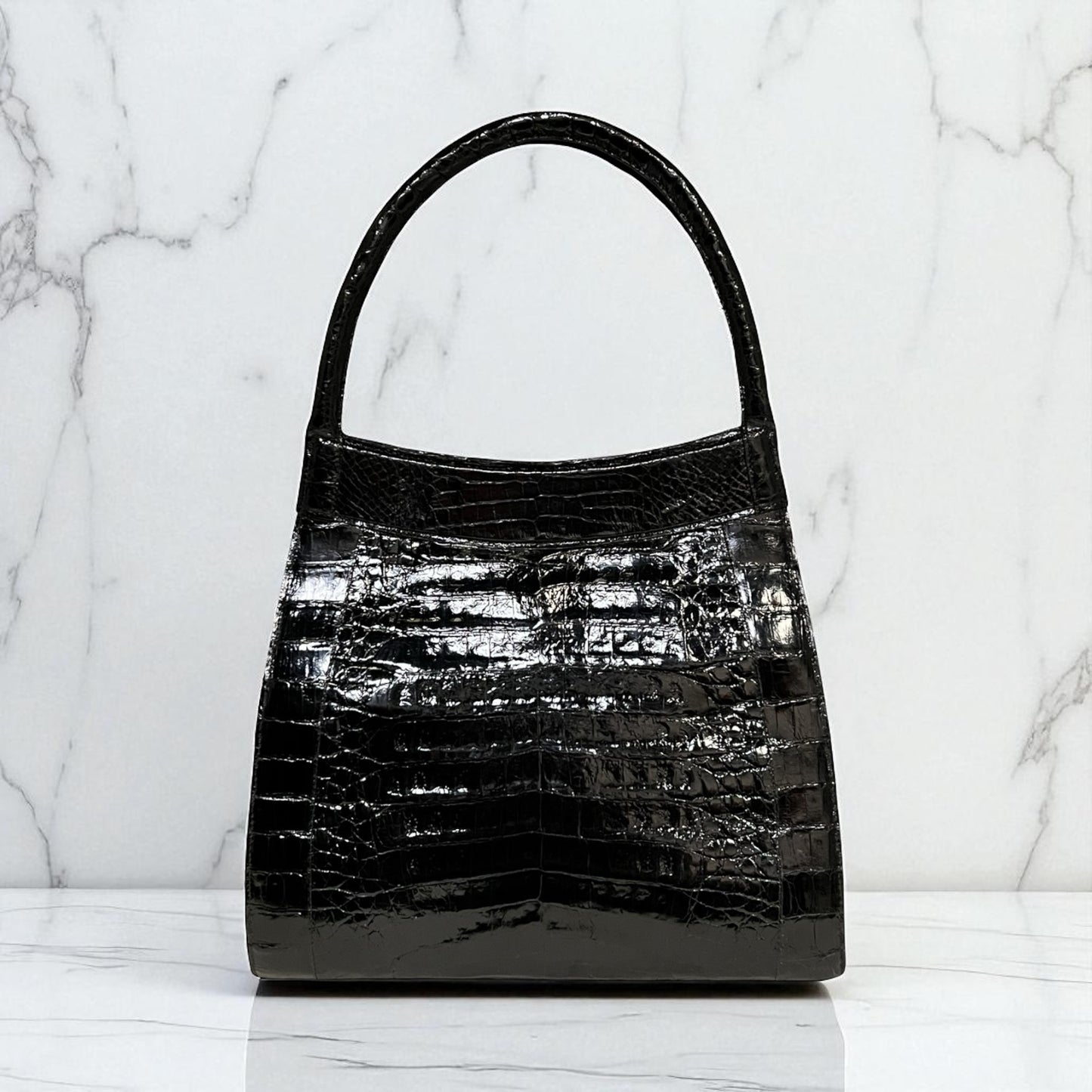 NANCY GONZALEZ Framed Crocodile Shoulder Bag in Black