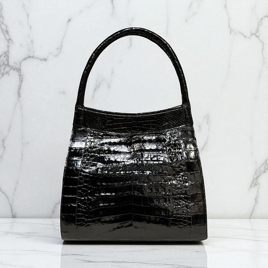 NANCY GONZALEZ Framed Crocodile Shoulder Bag in Black