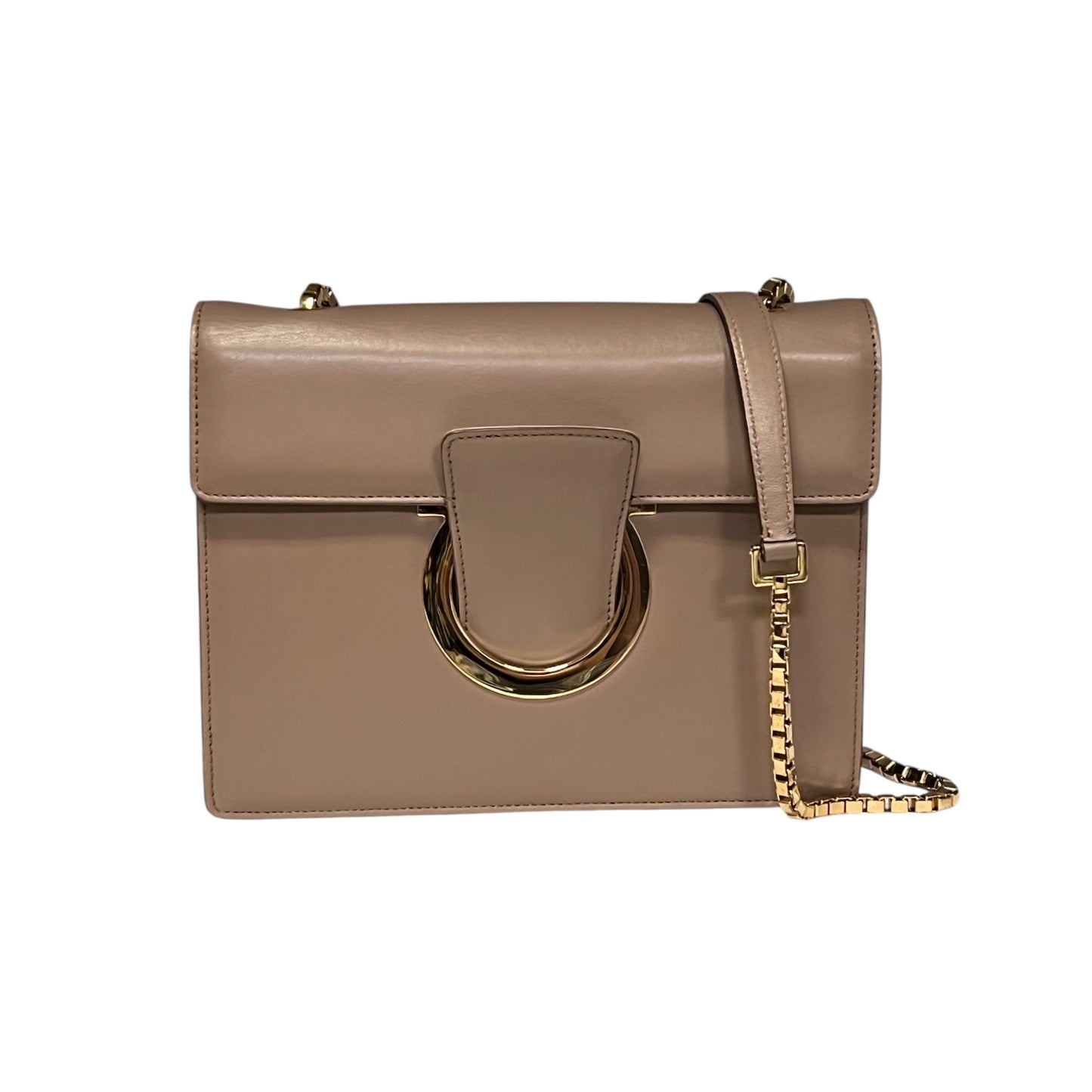 FERRAGAMO Gancini Convertible Flap Handbag in Taupe