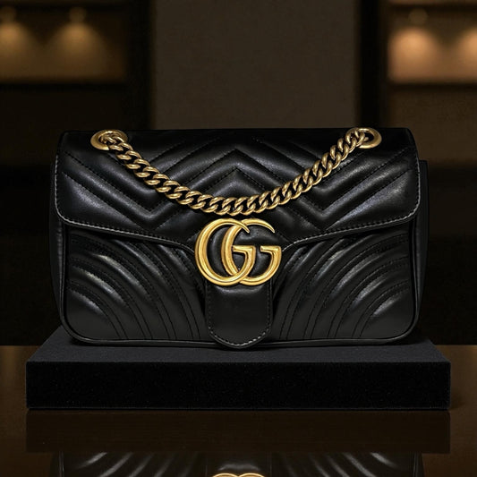 GUCCI GG Marmont Medium Crossbody Shoulder Bag in Black