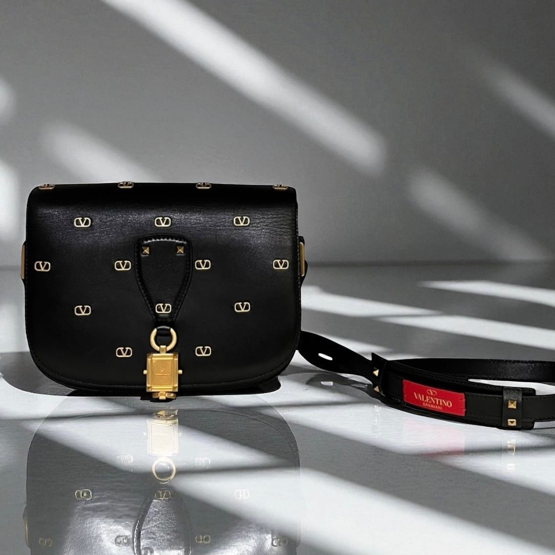 VALENTINO Vlogo Studded Crossbody Shoulder Bag in Black