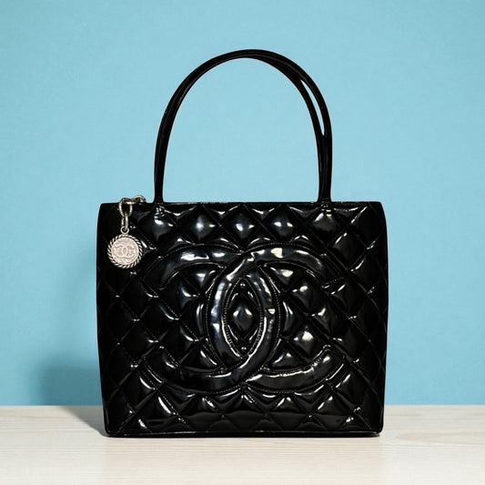 CHANEL Medallion Tote in Black Patent